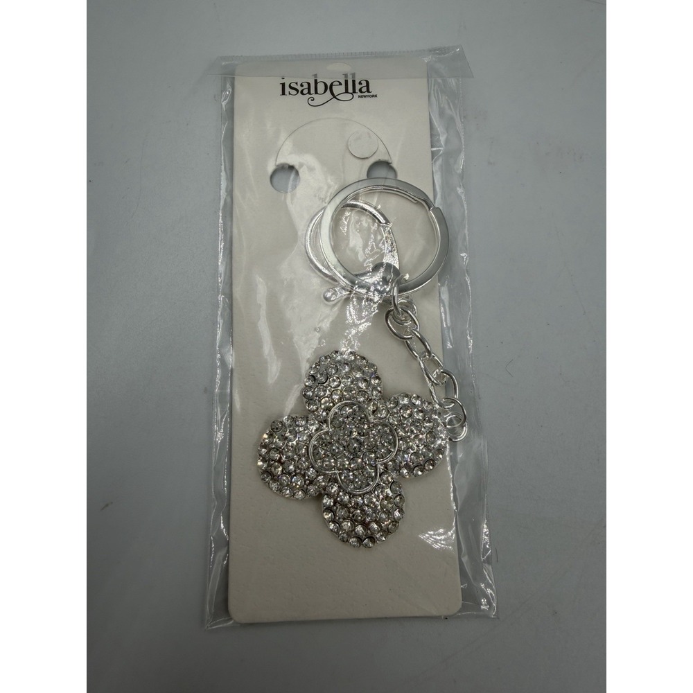NWT Blossom Flower Keychain Silver Metal Detachable Keyring Modern Floral NEW